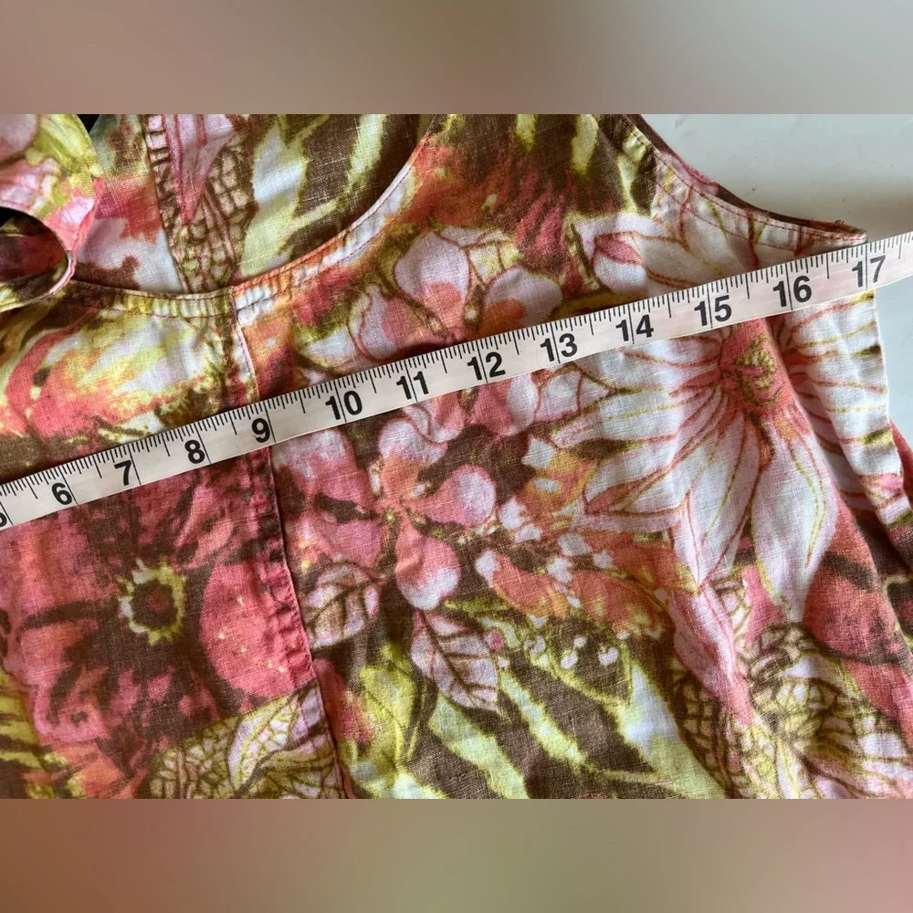 J. Jill Love Linen Pink Green Floral Sleeveless Dress Tropical Women’s S Petite - Picture 6 of 9